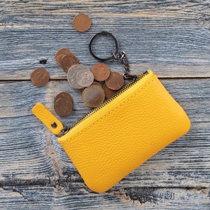 gepersonaliseerde lederen credit card portemonnee, visitekaartje geval, handgemaakte lederen rits portemonnee, lederen sleutelhanger, verjaardagscadeau / GEEL