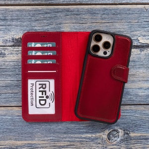 Cartera de cuero para mujer iPhone 15 Pro Max, soporte para tarjeta RFID de cuero Apple iPhone 15 Pro, funda de carga MagSafe/Wireless para iPhone 15/15 Plus