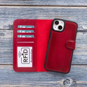 Cartera de cuero para iPhone 15+, funda para tarjeta bloqueadora RFID para iPhone 15, funda personalizada para iPhone 15 Pro Max, funda de carga MagSafe para iPhone 15 Pro, regalo
