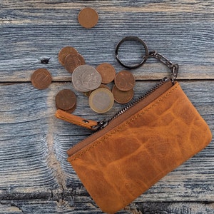 Portafoglio personalizzato, porta biglietti da visita, custodia per carta di credito, portachiavi in pelle pieno fiore, custodia per monete in pelle, portafoglio in pelle sottile / TAN