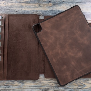 Cartera de cuero para iPad Pro de 11 pulgadas, Funda de piel personalizada para iPad Pro de 11" de grano completo, Funda de folio marrón Solapa magnética iPad Pro de 11" / MARRÓN