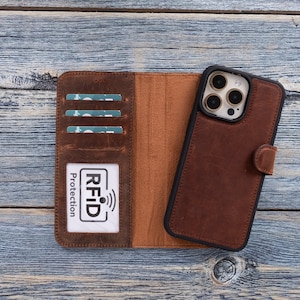 iPhone 15 Pro Max Leather Case Wallet, Custom Case iPhone 15 Pro, RFID Blocker iPhone 15 Plus Card Wallet, iPhone 15 MagSafe Charging Cover