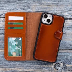Full Grain Leather iPhone Wallet Case: Detachable Magnetic RFID Protection