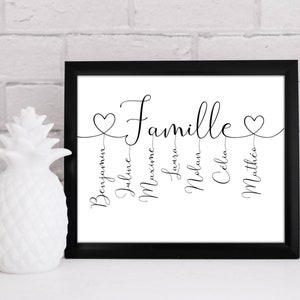 Personalized family poster, first name calligraphy poster, family gift. Wall decoration or frame to hang. Gift for friends, birthday