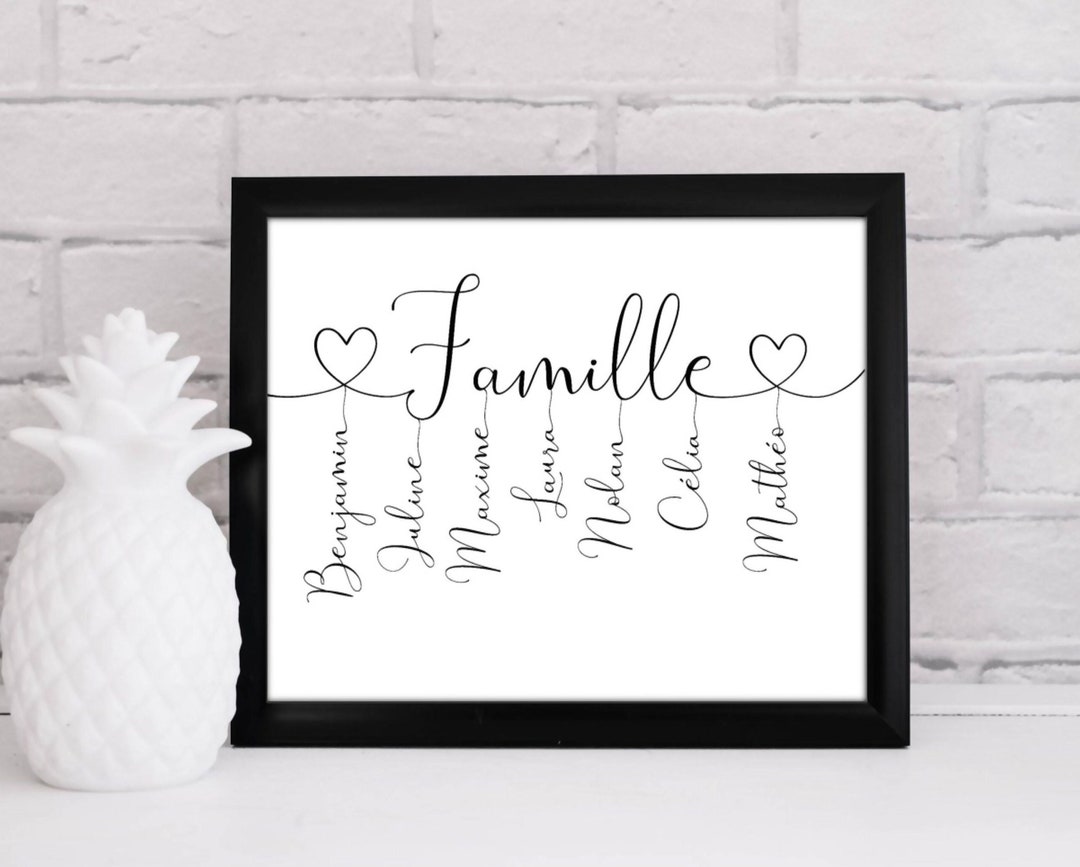 Affiche famille personnalisée, poster calligraphie prénoms, cadeau ...