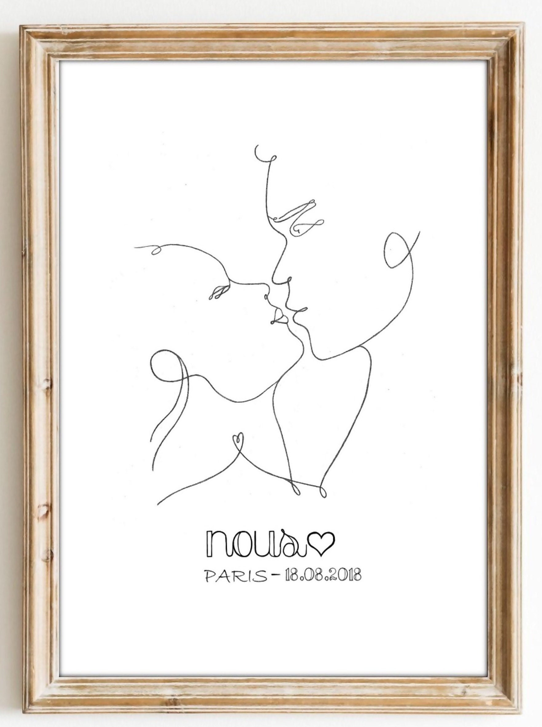 Affiche Couple à Personnaliser, Poster Personnalisable Façon Line Art-st Valentin, Fiançailles, Mari