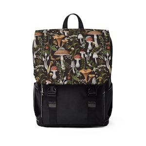 Mushroom Backpack, Cottagecore Shoulder Backpack, Woodland Goblincore Dark Academia Backpack made with oxford canvas