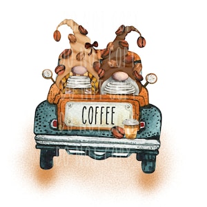 Coffee Gnome Truck Tiered Tray Digital Download, Instant Download, Sublimation Graphic, Fall Printable
