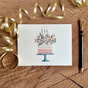 Biglietto di compleanno ad acquerello, biglietto per torta celebrativa, biglietto di compleanno vuoto, biglietto celebrativo vuoto, biglietto stampabile, PDF