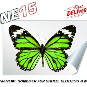 Butterfly full color heat transfer for leather, fabric, clothing, t shirts, hoodies, socks, hats, pants etc