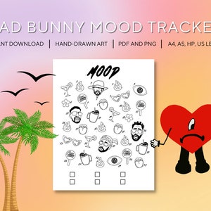 Bad Bunny Mood Tracker Bullet Journal Happy Planner Template