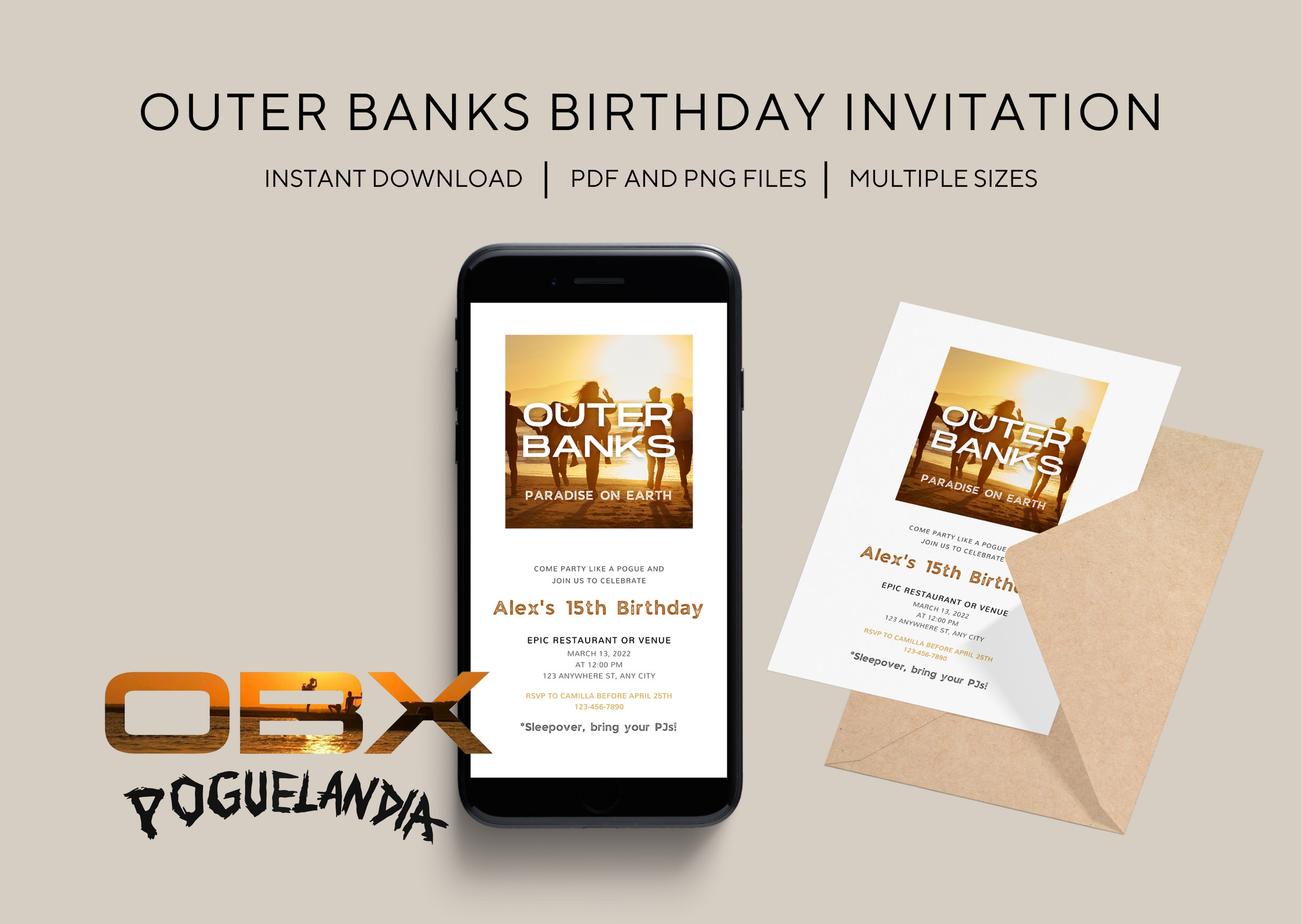 Outer Banks OBX Themed Birthday Invitation 