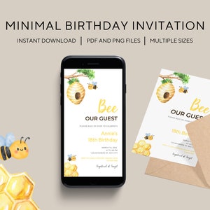 Minimal Bee Themed Birthday Invitation