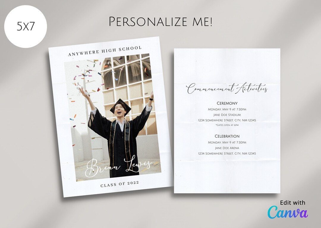 Graduation Card Cursive Minimalistic Graduation Announcement Bold Cursive Name With Front and ...