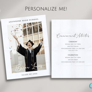 Anúncio de formatura minimalista, nome cursivo em negrito com frente e verso