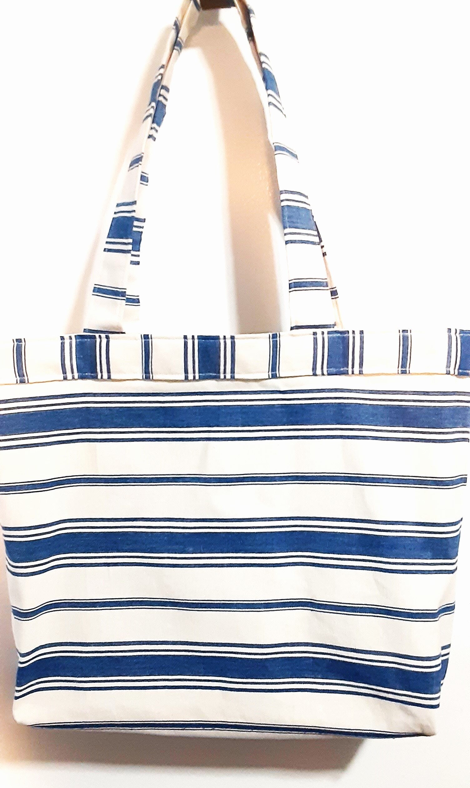XL Heavy Canvas TOTE BAG With Zippered Pouch Navy and Cream Stripe