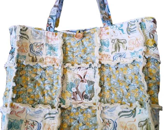 Blue and Yellow Floral Rag Tote. Rag Quilt Tote. Flower Bag. Gift for ...