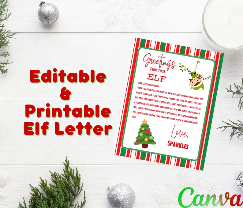 Editable Elf Letter Template Canva Template Letter From the Elf
