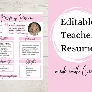 Teacher Resume Template | Resume Template | Teacher Template | Canva Template | Canva Resume Template | Editable Template | Editable Resume