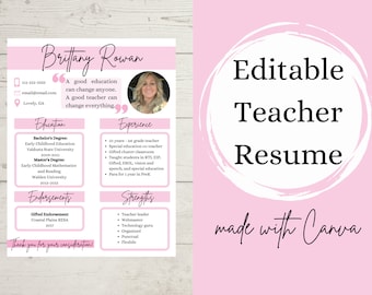 Teacher Resume Template | Resume Template | Teacher Template | Canva Template | Canva Resume Template | Editable Template | Editable Resume