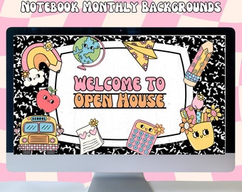 Editable Retro/Groovy Composition Notebook Monthly Backgrounds
