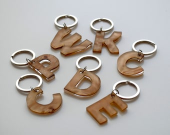 Initial keychain, custom keychain, wood keychain, methacrylate keychain