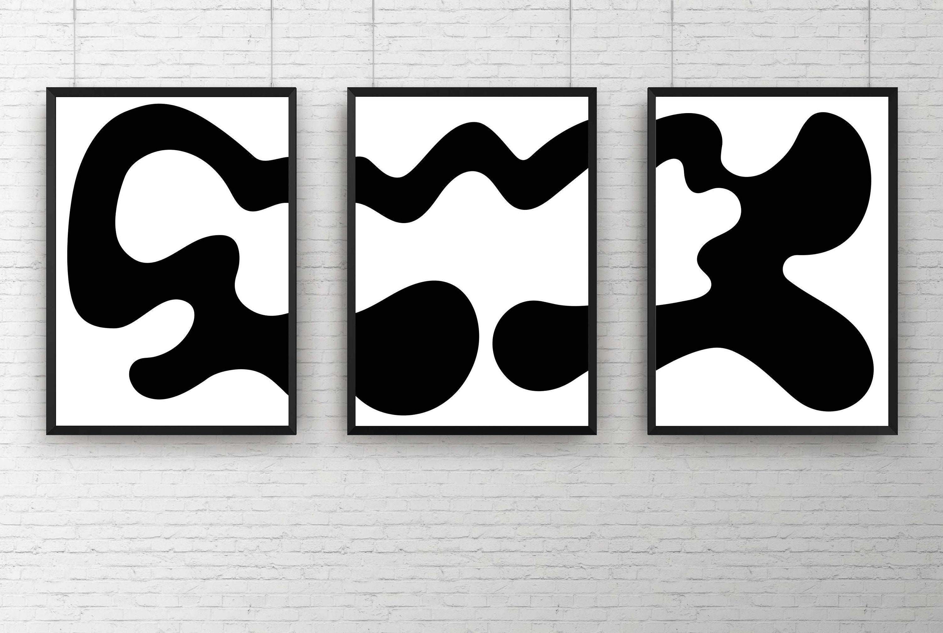 Black and White Abstract Art Prints Set of 3 Black Wall Etsy