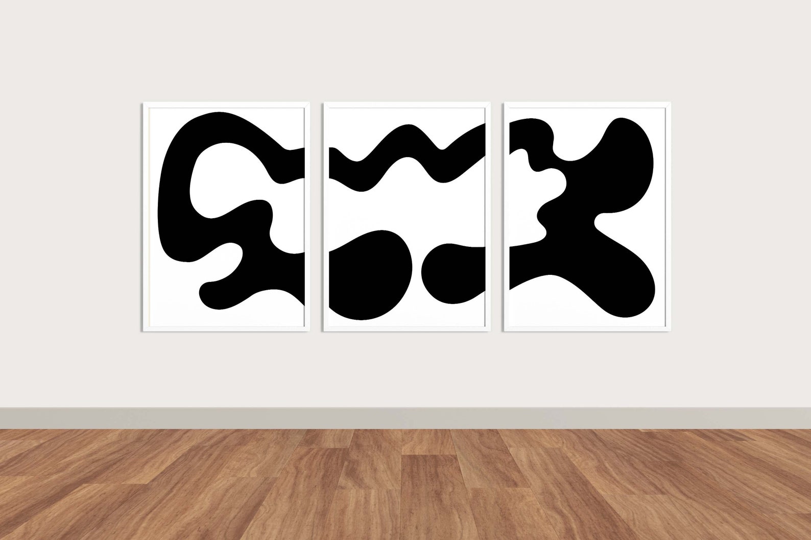 Black and White Abstract Art Prints Set of 3 Black Wall Etsy