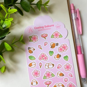 Feuille d'autocollants pour agenda Sakura roucoulant | Mini autocollants mats
