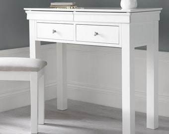 White Wooden Chateaux Vanity Dressing Table and Stool