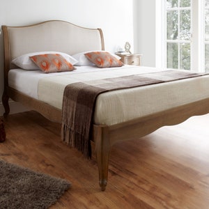 Solid Oak French Style Wooden Upholstered Bed Frame in Various Sizes by Time4Sleep (Amelia)