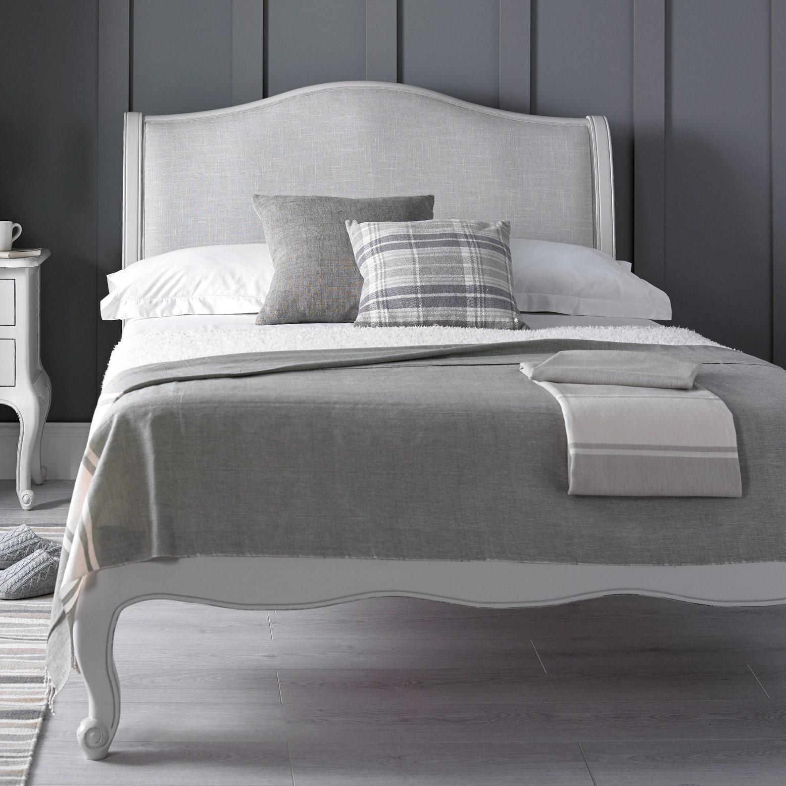 Grey Wooden French Style Bed Frame With Upholstered Headboard - Etsy