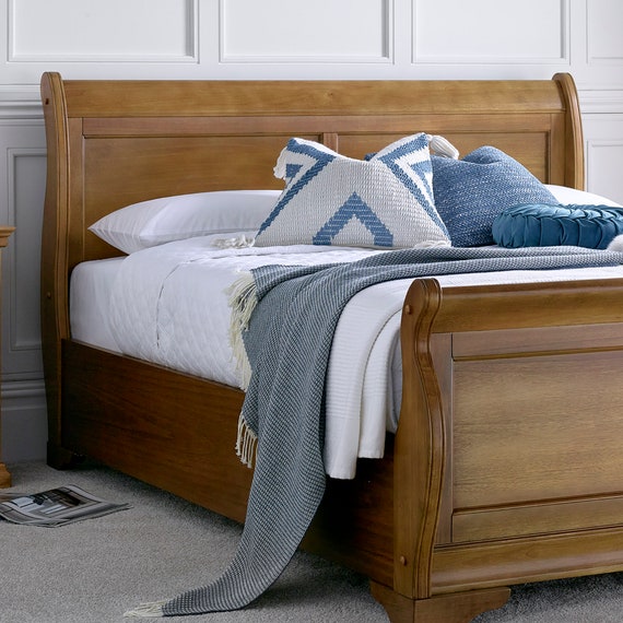Oak Finish Wooden Sleigh Style Bed Frame Double king super King Size by Time4sleep toulon Etsy