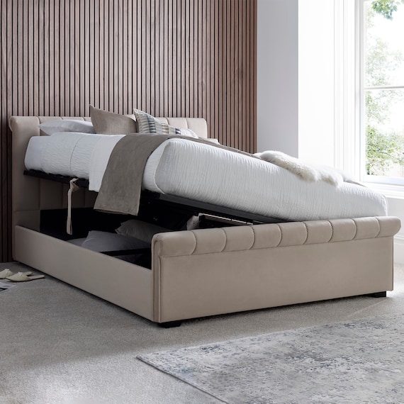 Natural Stone Upholstered Sleigh Ottoman Bed Frame by Time4sleep ascot Etsy