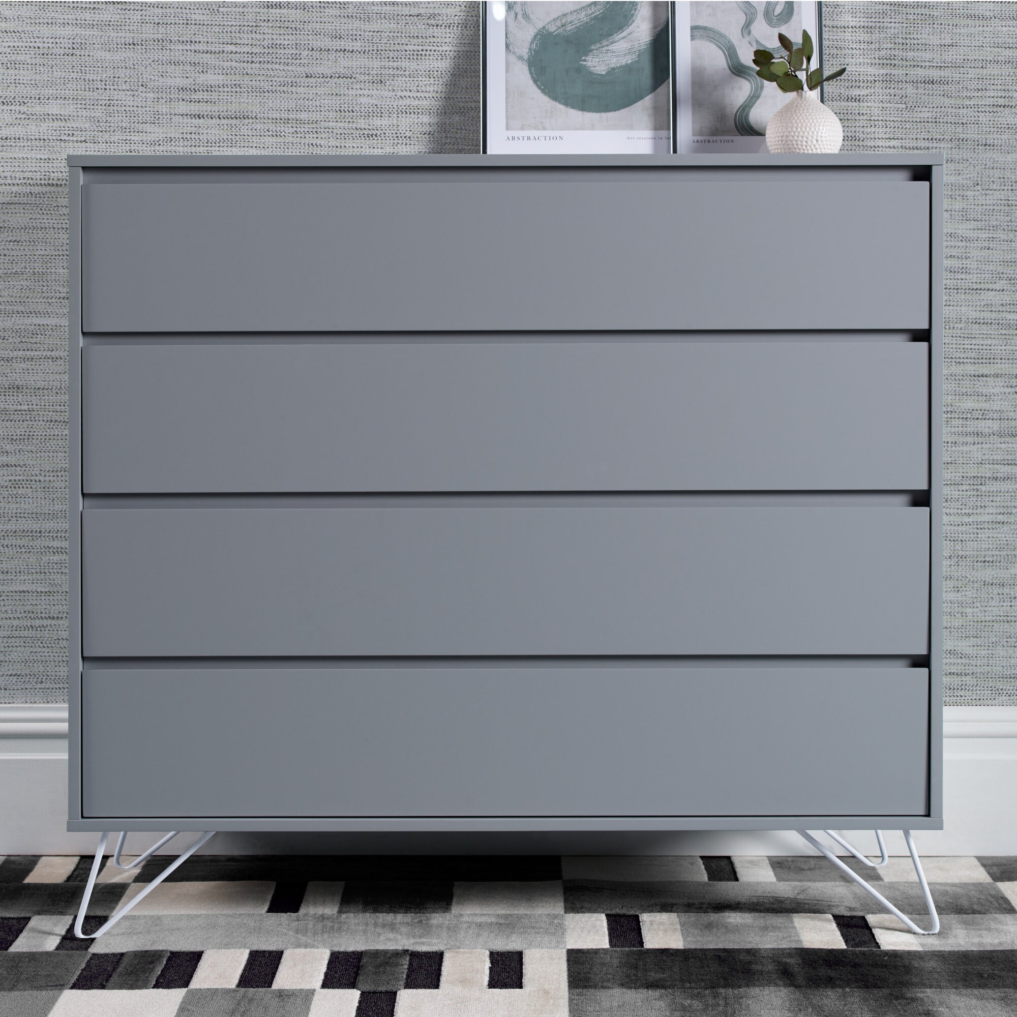 Light Grey 4drw Chest of Drawers With Various Coloured Feet by