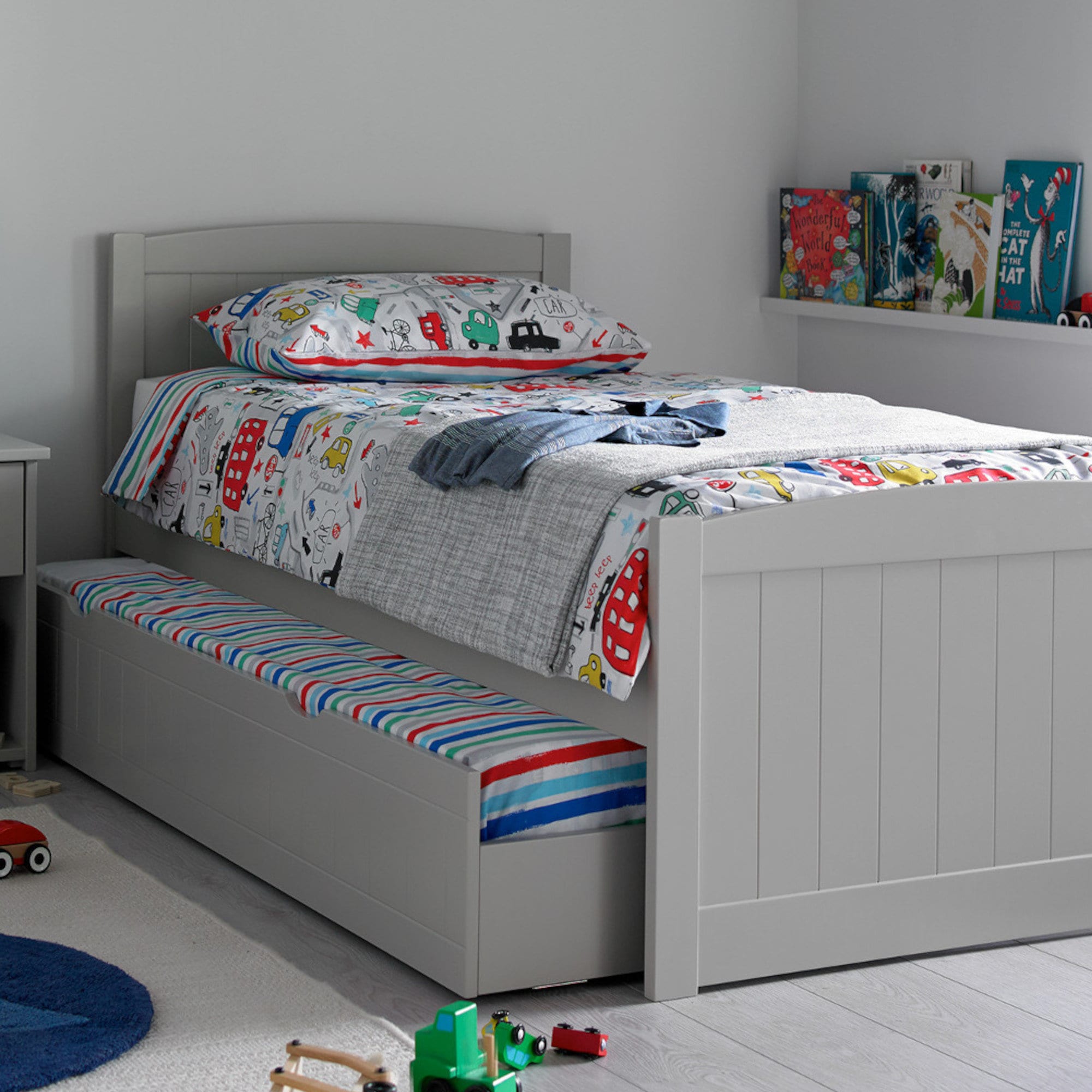 Grey Wooden Single Bed Frame With Under Bed Trundle by Time4sleep