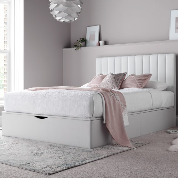 Off White Upholstered Ottoman Storage Bed Frame Double king by Time4sleep onelife Etsy