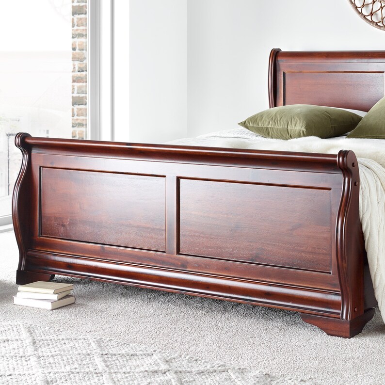 Wooden Mahogany Finish Sleigh Bed King Sized Frame With Etsy UK