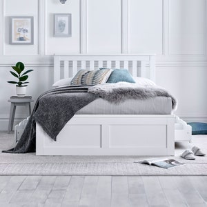White Wooden Ottoman Bed Frame - Double & Compact Double (Madison)
