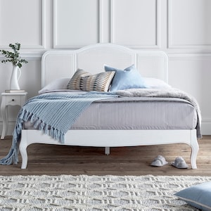 Rattan White Wooden French Style Bed Frame Double and King by