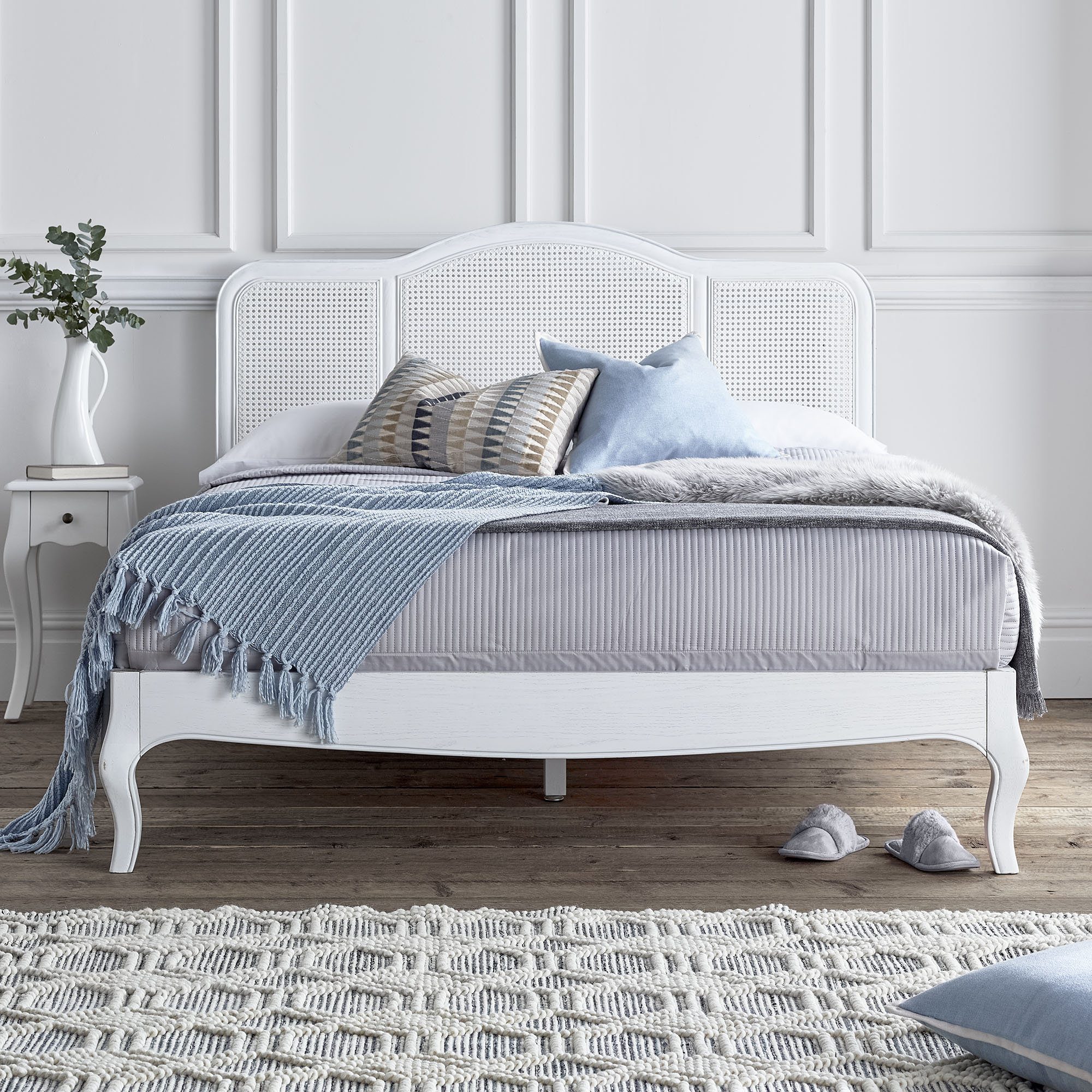 White Rattan Wooden Bed Double King Super King by Time4Sleep Sienna