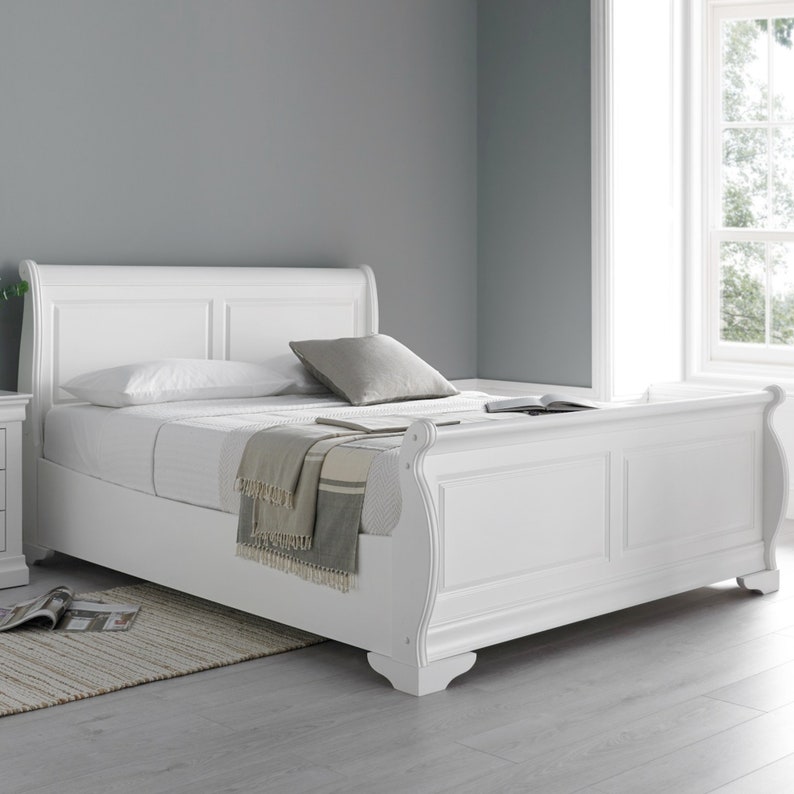 White Wooden Sleigh Style Bed Frame Single/king/super King Etsy
