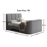 Grey Upholstered Ottoman Storage TV Bed - Mid Grey - Double, King & Super King by Time4Sleep (Copenhagen)