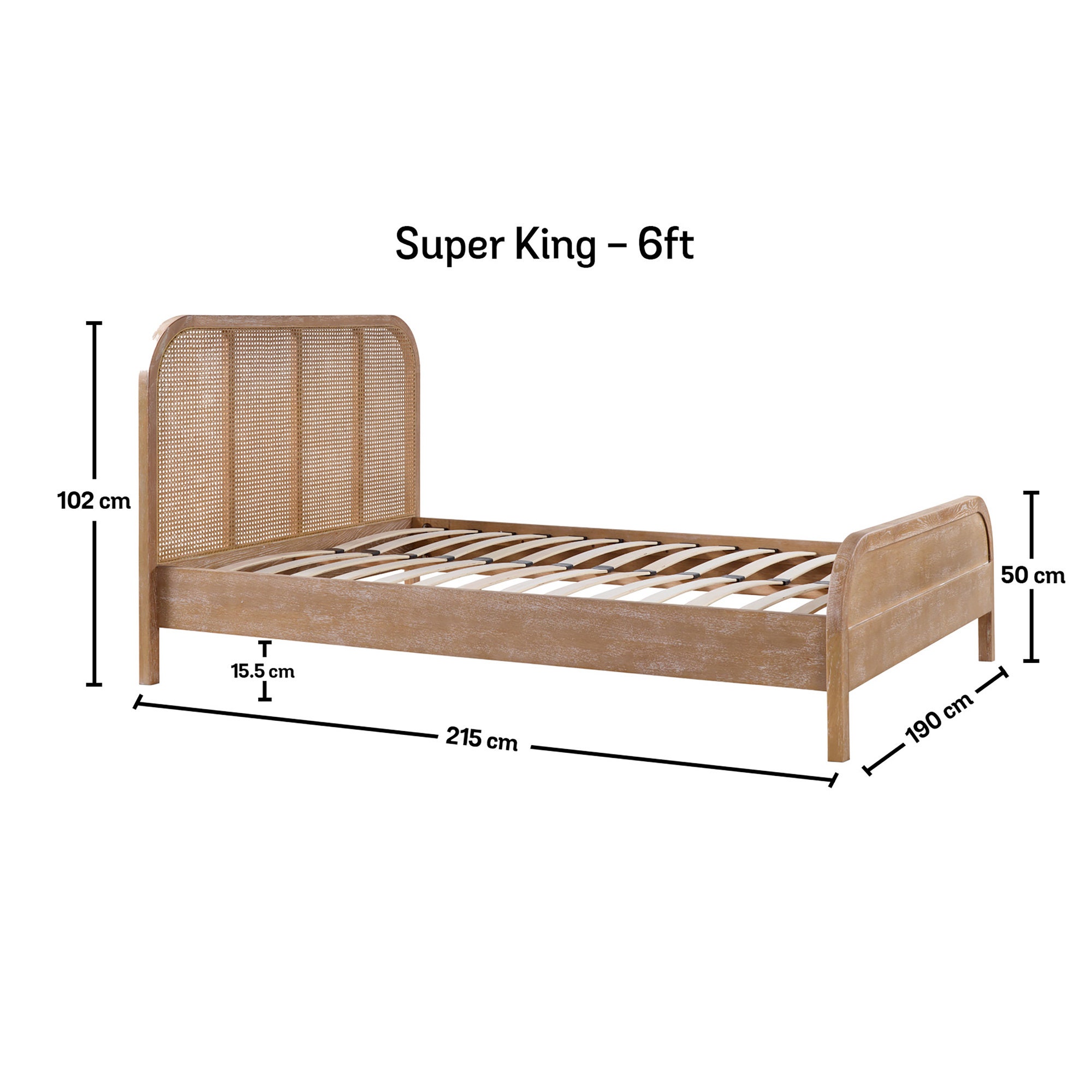 Rattan French Style Bed Frame High Foot End Double King