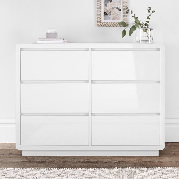 White High Gloss 6 Drawer Wide Chest of Drawers by Time4Sleep (Marlow)