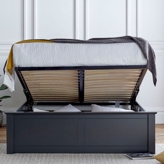 Grey Wooden Ottoman Storage Bed Double king by Time4sleep malmo Etsy