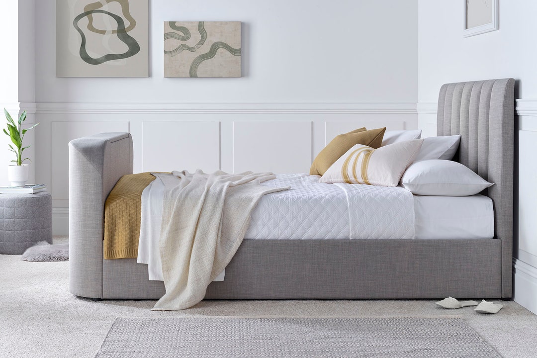 Mid Grey Upholstered TV Bed Double King u0026 Super King by - Etsy