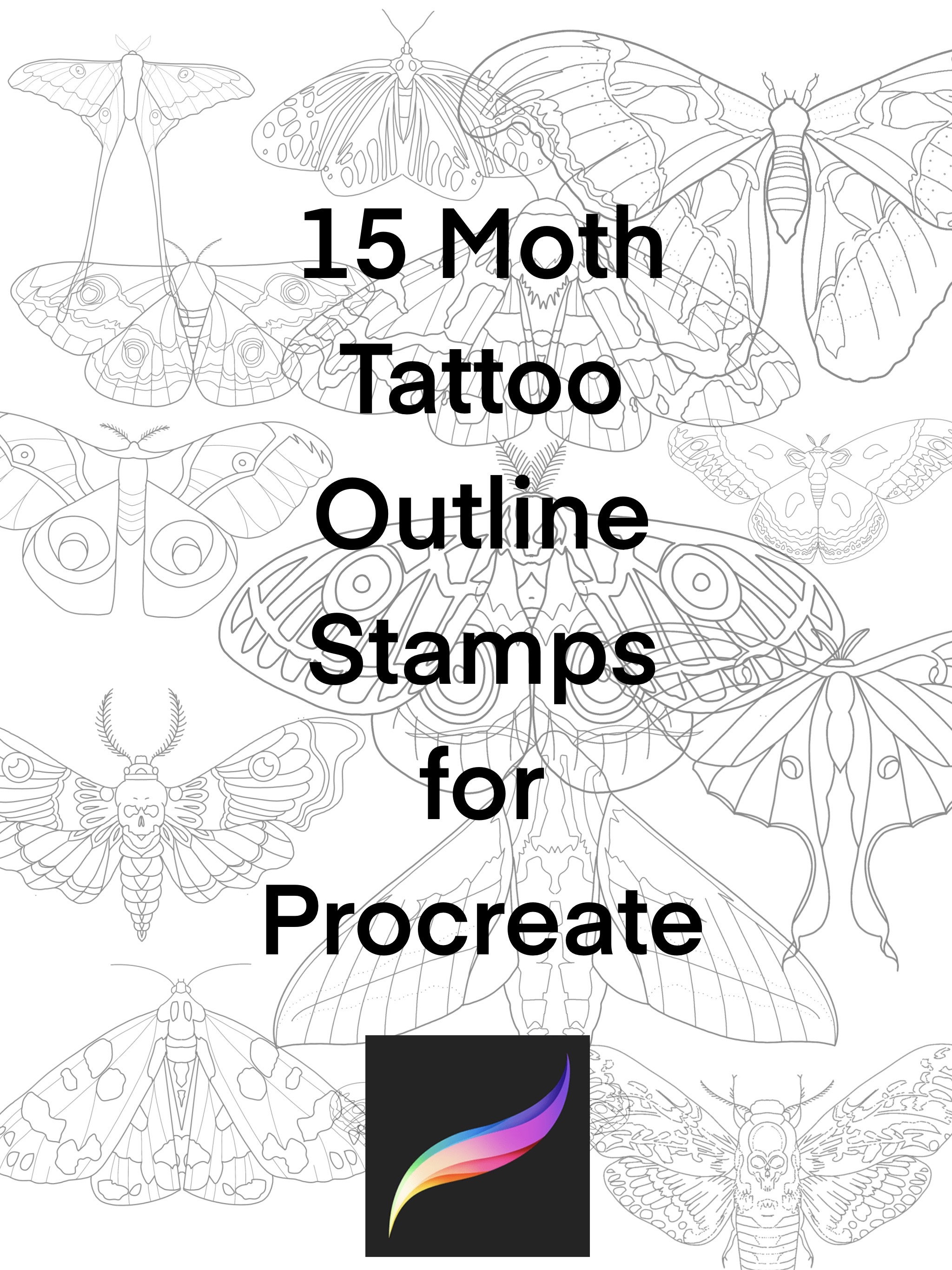15 Moth Shape Outline Tattoo Procreate Stamp Brushes Tattoo Stencil ...