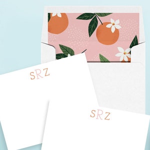 Rosa mit orangen Blüten-mit Monogramm personalisiertem Briefpapier-Set von 12