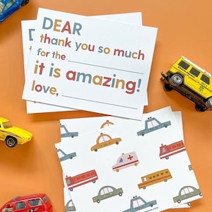 12er Set Kinder Dankeskarten zum Ausfüllen - Niedliche moderne Autos